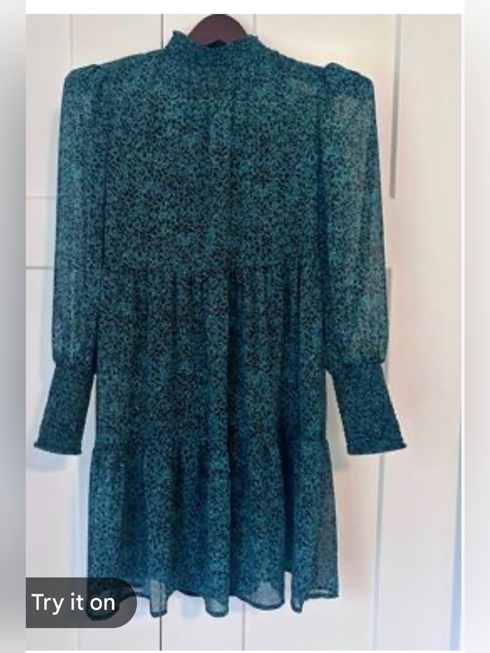 Knox Rose Teal Micro Floral Long-Sleeve Tiered Mini Dress